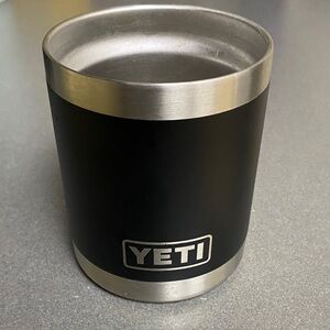 YETI Black and Silver Stainless Steel Mug w lid.